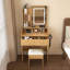 Coiffeuse avec miroir lumineux à DEL, prise de courant, support pour sèche-cheveux et tabouret - Petite commode pour petite chambre à coucher (bois)