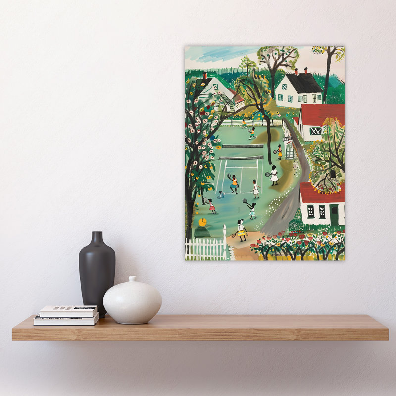 Tennis Game Houses and Trees Painting Wall Art Print