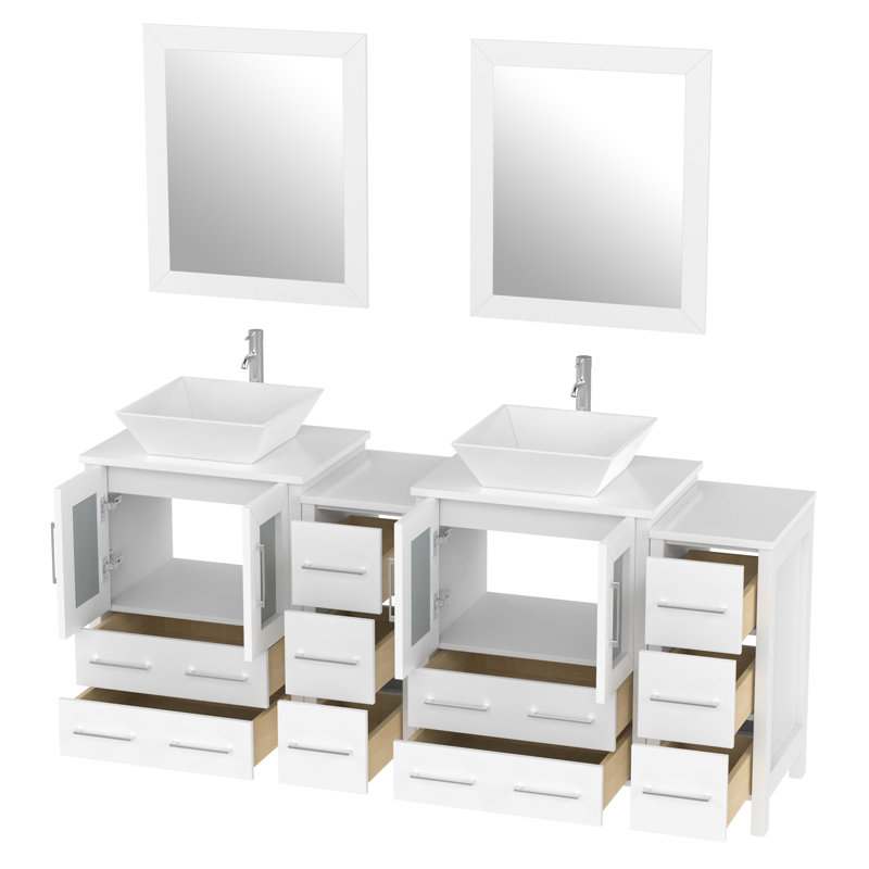  72" Double Bathroom Vanity Set with Mirror, White