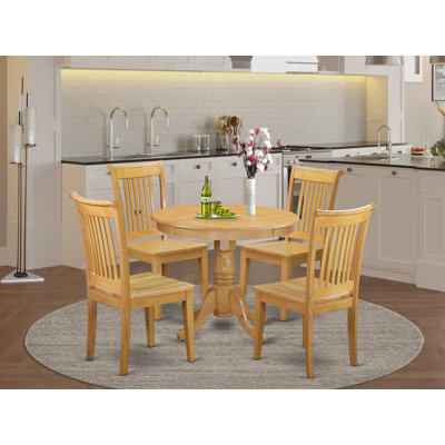 Ensemble de table de cuisine 5 pièces pour 4 personnes comprenant une table de salle à manger ronde avec piédestal et 4 chaises de salle à manger, 36 x 36 pouces, chêne