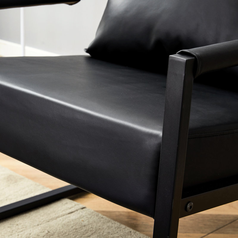 Structure en cuir noir et métal noir - élégance minimaliste moderne, plan de posture assise ergonomique, 27 po x 29,7 po x 29,6 po, conception coussinée, intégrité structurelle, adaptable à différents décors