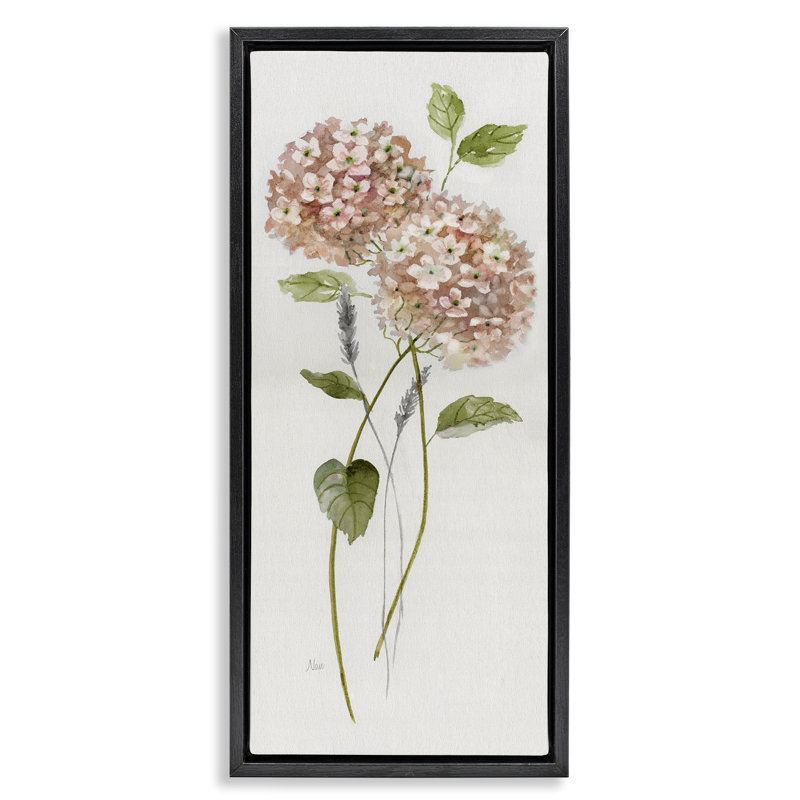 Cadre flottant deux hortensias roses, design par Nan, H 31 po x l 15 po, Cadre flottant noir de jais