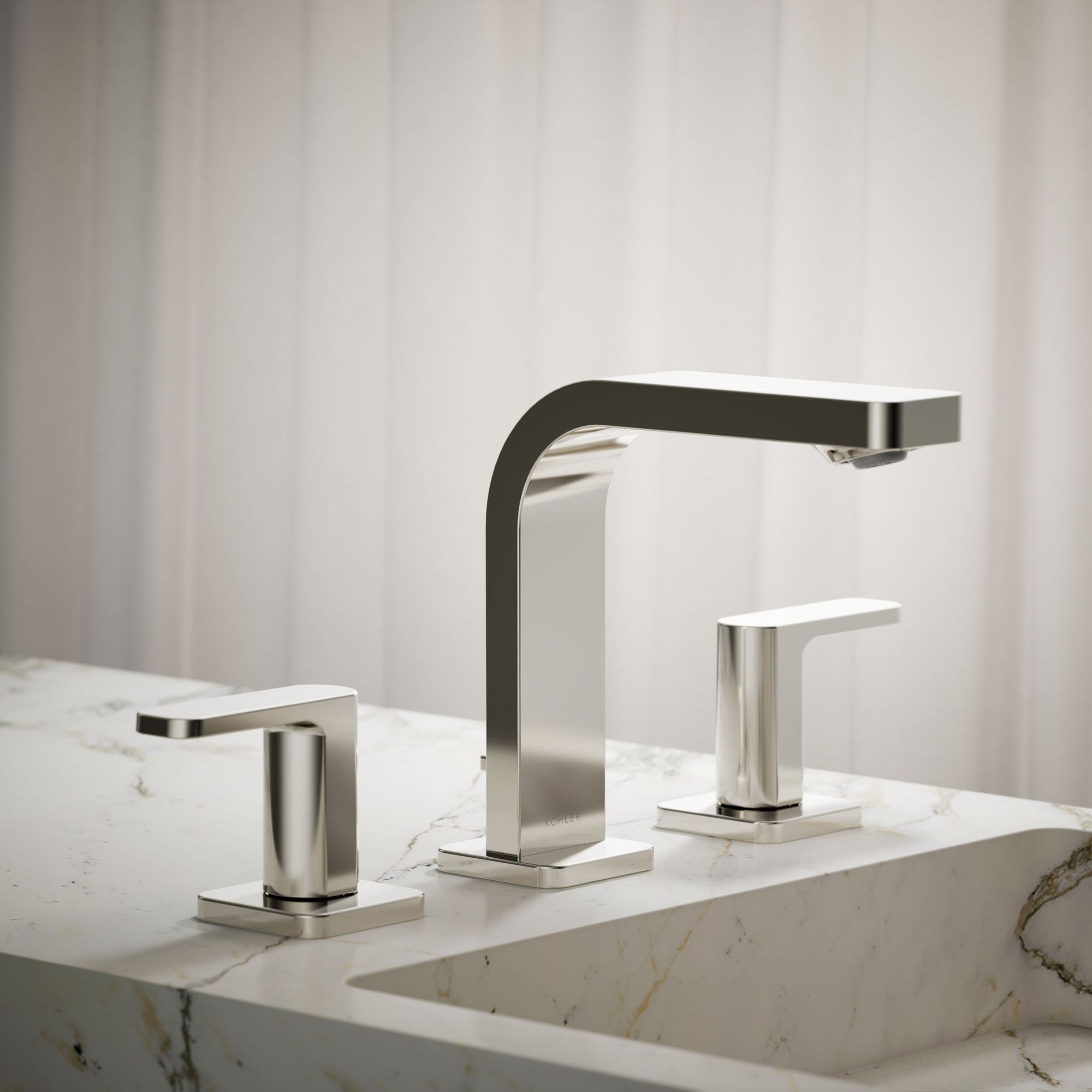 ParallelWidespread Bathroom Faucet, 3-Hole Two Lever Handle Bathroom Sink Faucet, Vibrant Polished Nickel, 1 GPM