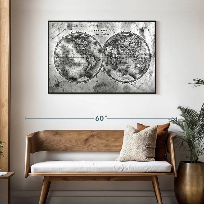 Hemispheres Contrast World Hatch, Floating Frame Black, 43" X 29"