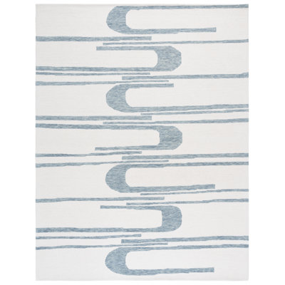 Ardath Ebony Hand Tufted Wool Cotton Abstract Rug in Ivory/Blue