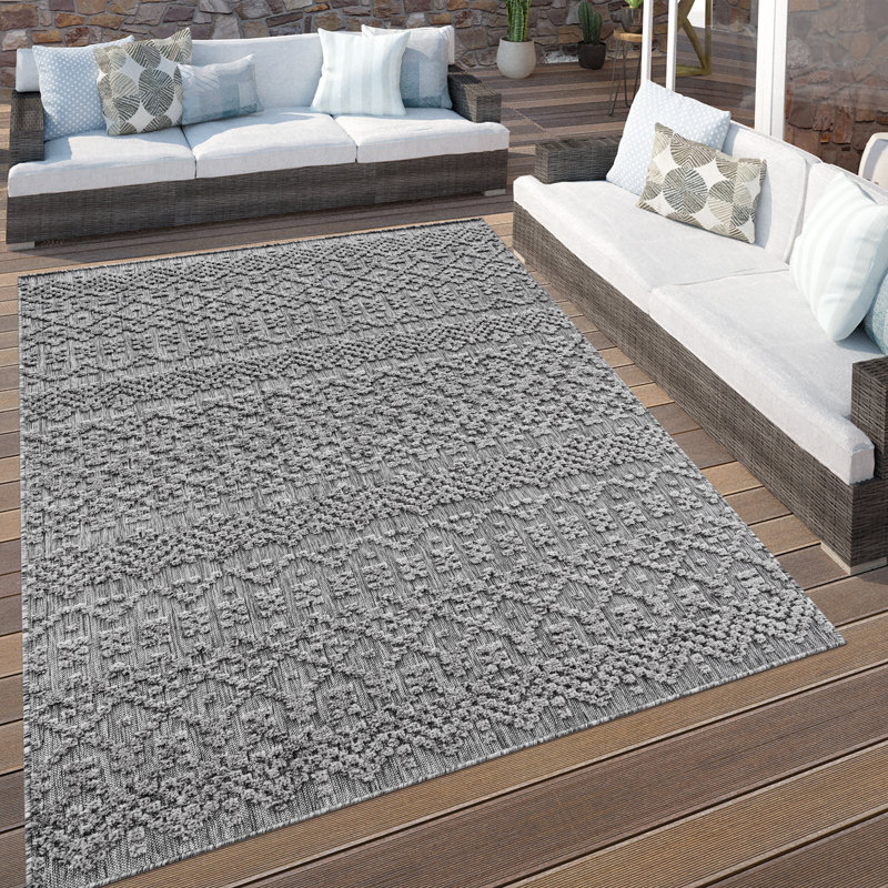 Scandinavian Geometric 3D Anthracite Outdoor Rug, Round 200 x 200cm