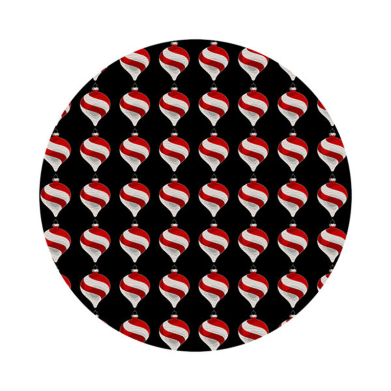Xmas Ornament Black Vegan Leather Round Coasters, Black