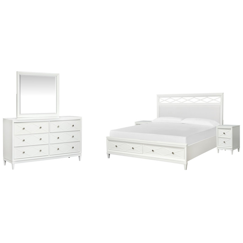 Grand lit de rangement rembourré avec 2 tiroirs et miroir double Colby, Grand