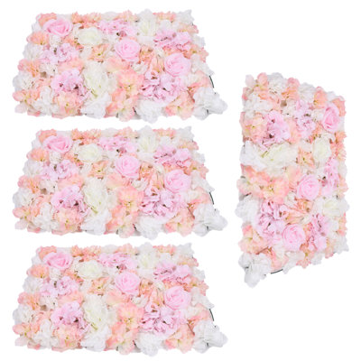 Panneaux muraux de fleurs artificielles, ensemble de 4 décorations florales en soie pour mariage et décoration intérieure