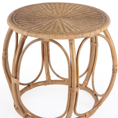  Coastal 24" Natural Rattan Drum End Table