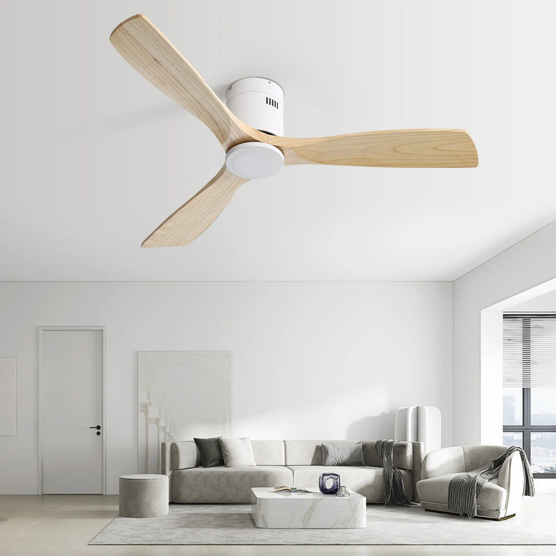 Ventilateur de plafond en bois 52 pouces avec 3 pales en bois massif Télécommande réversible sans moteur à courant continu