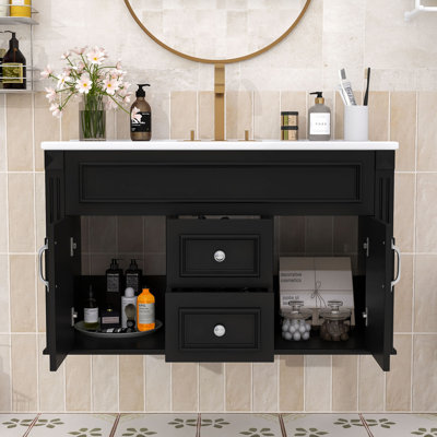 Modern Wall-Mounted Bathroom Vanity with Soft-Close Hinges, Ceramic Sink and Ample Storage