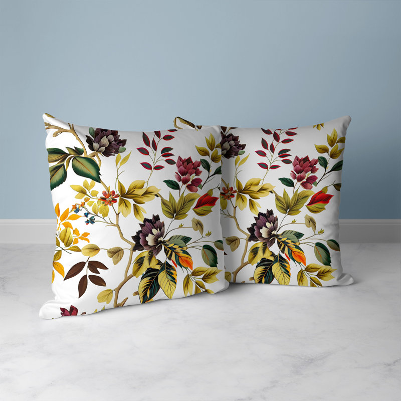 Indoor / Outdoor Floral Square Cushion, White/Red/Yellow Floral, 46cm H x 46cm W