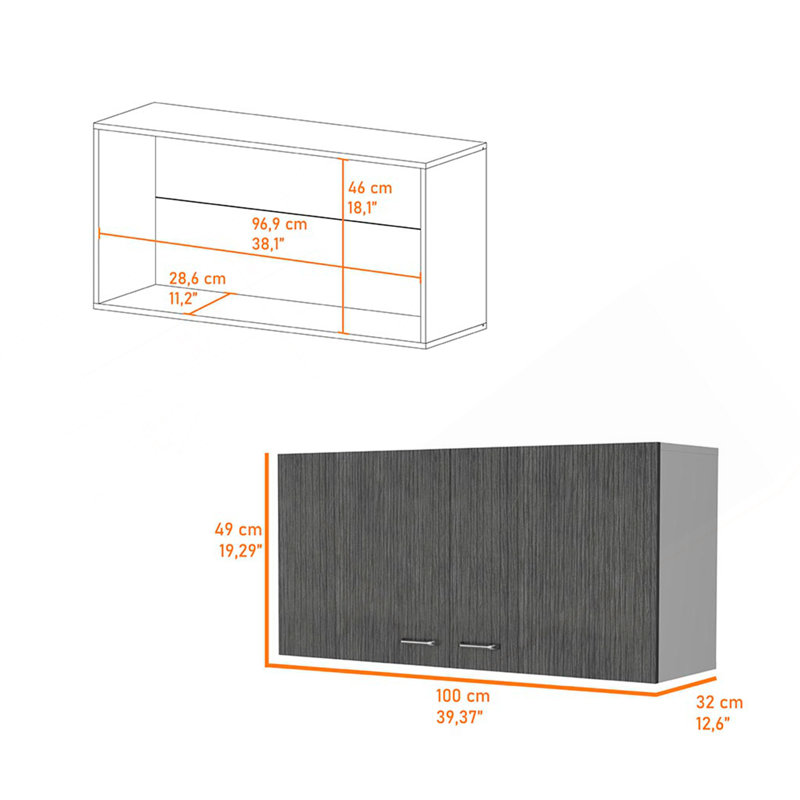 Oklahoma Wall Cabinet, Two Doors, White/Gray