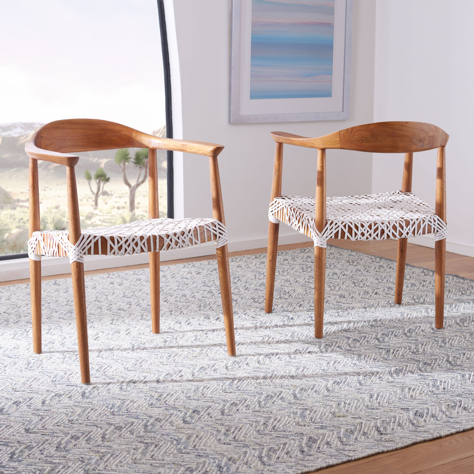 Kazbah Genuine Leather Dining Armchair, Off-White