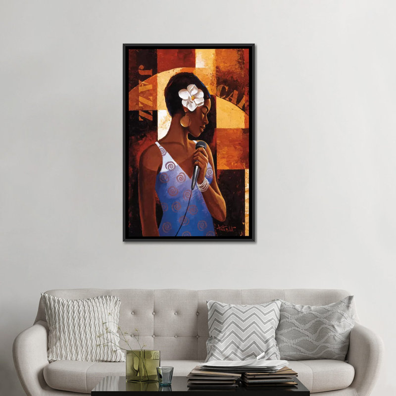«Jazz Cafe», impression sur toile, H 26 po x l 18 po x P 1,5 po, Toile avec cadre flottant noir, Pas de tapis
