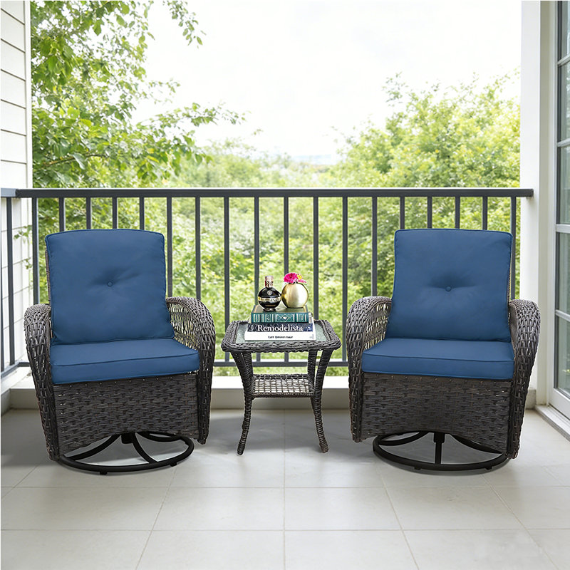 Double Outdoor Rocking Chair Three-Piece Set, Navy Blue, Navy Blue