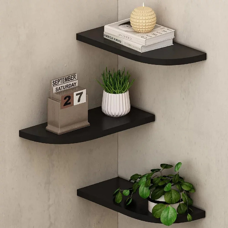 Myrtia 3 Piece Floating Shelf, Black