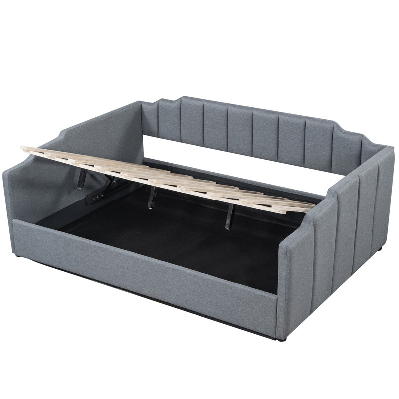 Upholstered Daybed With Underneath Storage,Full Size, Gray