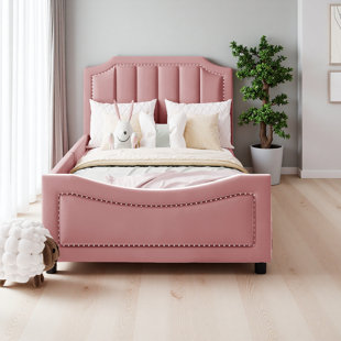 Twin Size Upholstered Daybed With Classic Stripe Shaped Headboard