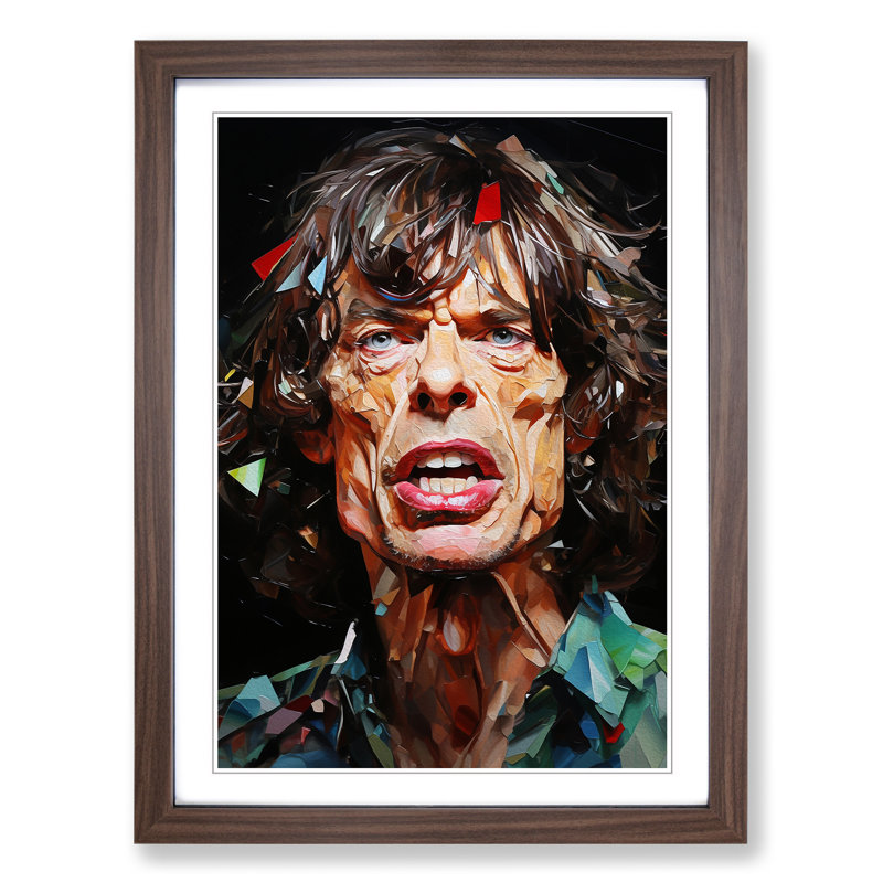 XYZ-FRM-V1223-4496 Mick Jagger Neo-Plasticism - Single Picture Frame Print on Wood, 64cm H x 46cm W x 2cm D, Walnut 