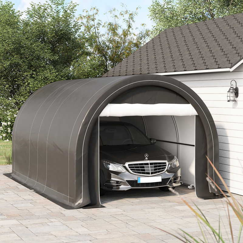 10' X 16' Carport - Heavy Duty Garage Storage Tent With Pe Canopy Cover, Zippered Entrance For Car, Truck, Boat, Motorcycle, Bike, Garden Tools, Outdoor Jobs, Gray Big Zipper Door Operations,
