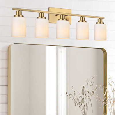 Bathroom Light Fixtures 5-Light Bathroom Vanity Light, Modern Bathroom Lights Over Mirror With Milky White Glass Shade, Bathroom Wall Sconces Vanity Lighting Fixtures For Bedroom Hallway