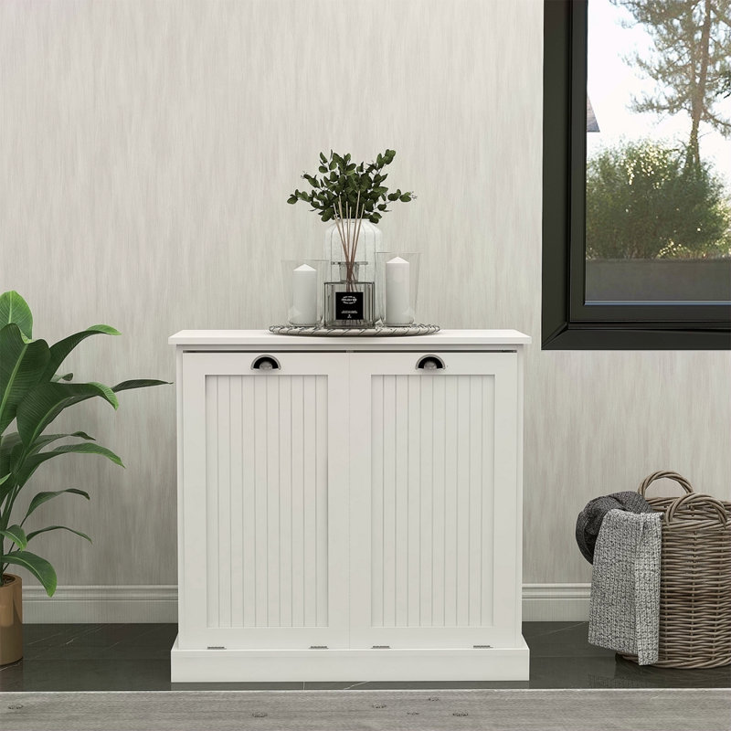 Armoire de trieur de linge inclinable à deux compartiments, Blanc