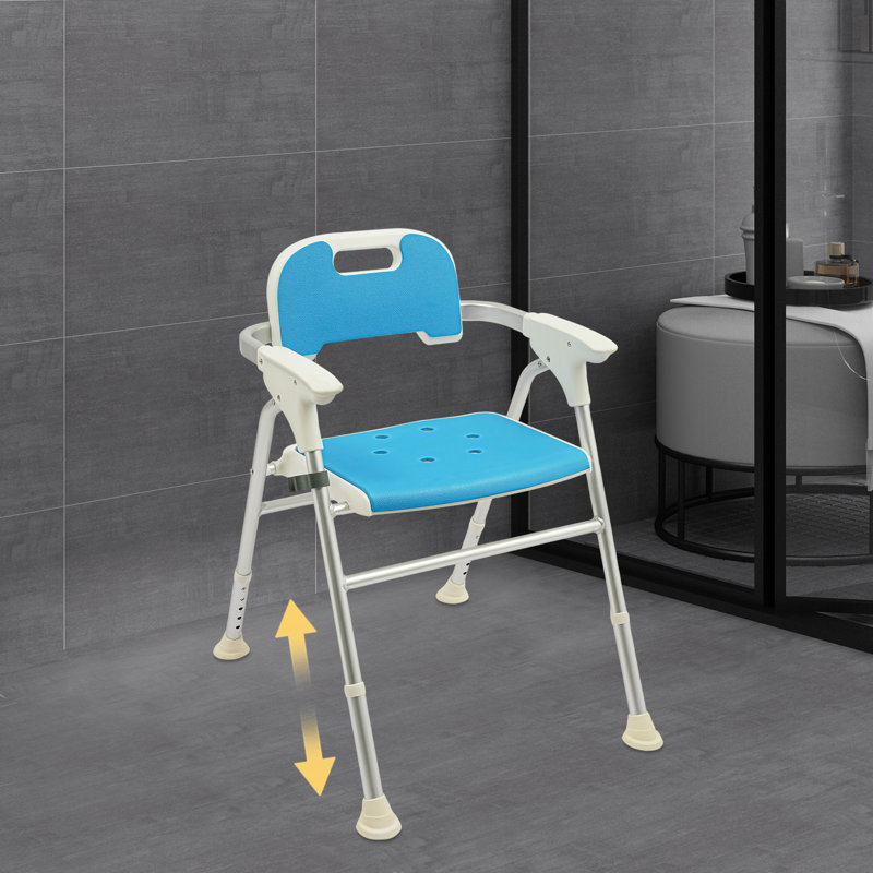 Height Adjustable Shower Chair For Seniors, Heavy Duty Folding Shower Chair