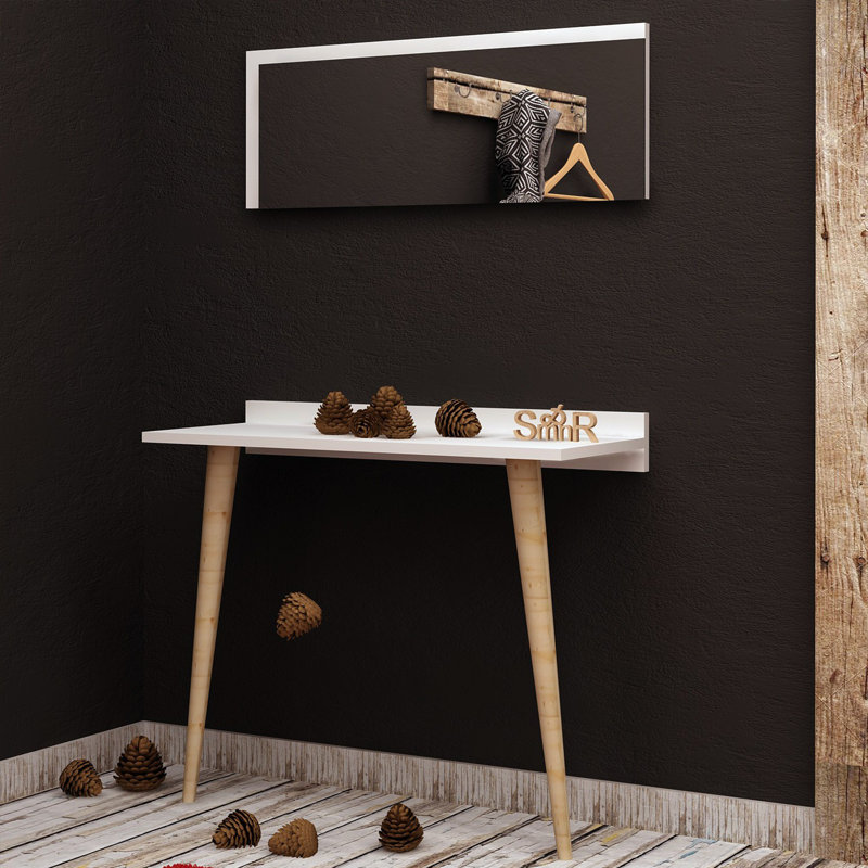 Buffet moderne scandinave avec miroir, blanc, 31,5 po x 33,1 po x 12,6 po | 100% panneau de particules enduit de mélamine, épaisseur: 0,7 pouce | Solution de rangement murale et élégante pour la maison et le bureau