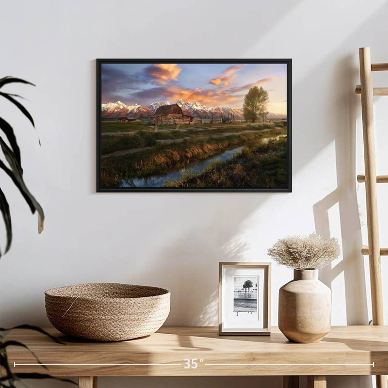 Scène de grange Moulton, 19 po x 13 po, Cadre flottant noir