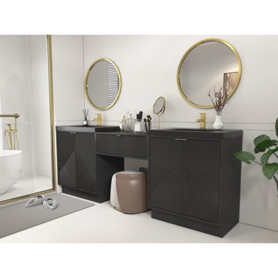 Monterey Two 42" Freestanding Bathroom Vanities With Acrylic Sink & One 36" Black Drawer