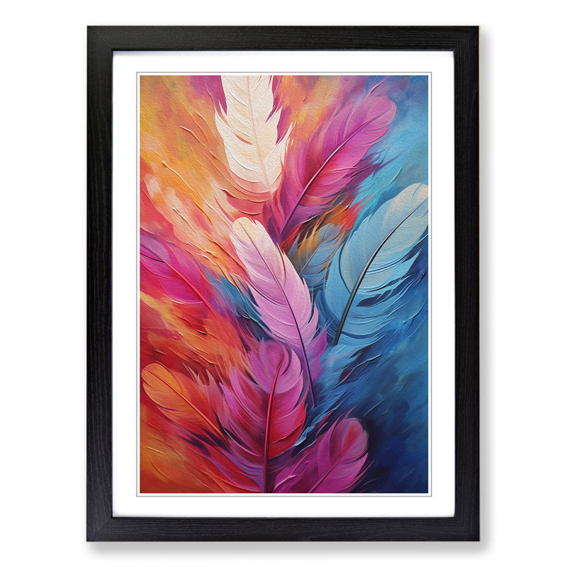 Feather Abstract No.2 - Single Picture Frame Print on Wood, 46cm H x 34cm W x 2cm D, Black