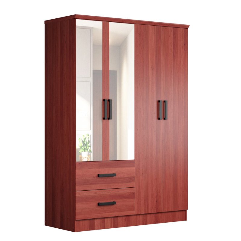 Armoire 4 portes avec 2 tiroirs et tablettes Apollonios, Acajou