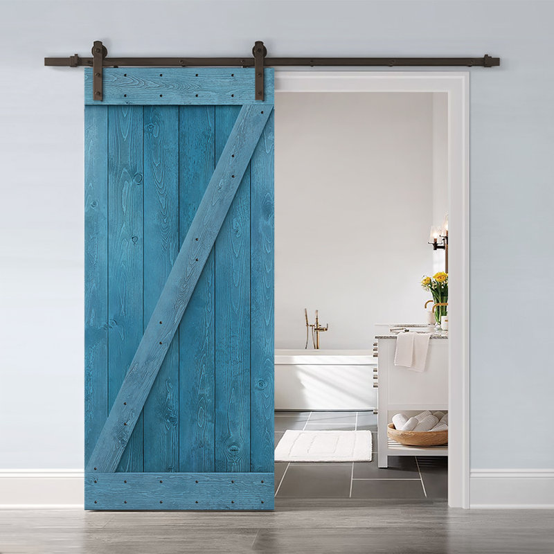 Porte de grange à panneaux K Series, 30 po x 84 po, Bleu océan, Oil Rubbed Bronze