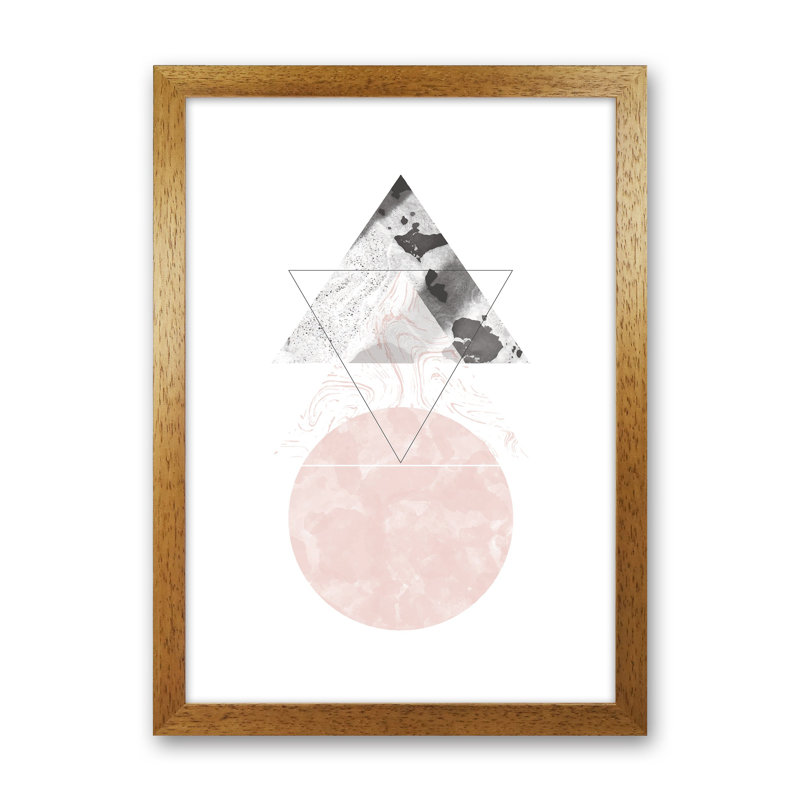 Marble Triangle And Circle Black And Pink Abstract by Pixy Paper - Print, Oak Framed, 84cm H x 59.4cm W x 3cm D