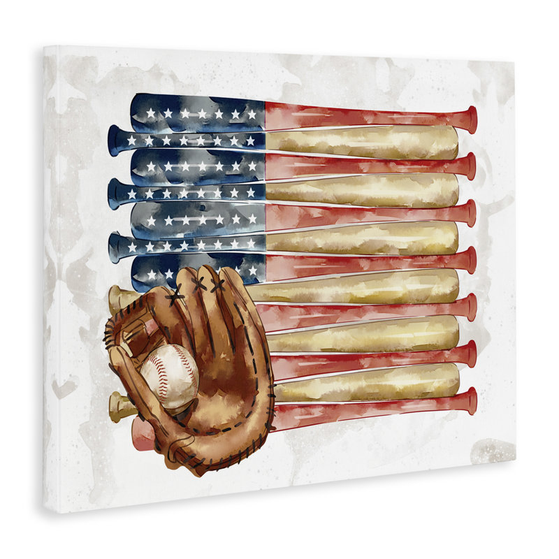 «American Baseball Flag», art sportif sur toile pour enfant, Toile tendue, H 36 po x l 48 po