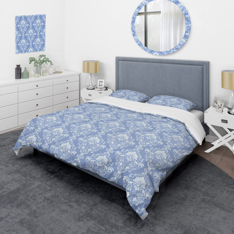 Damas bleu - ensemble de housse de couette abstrait - microfibre de polyester