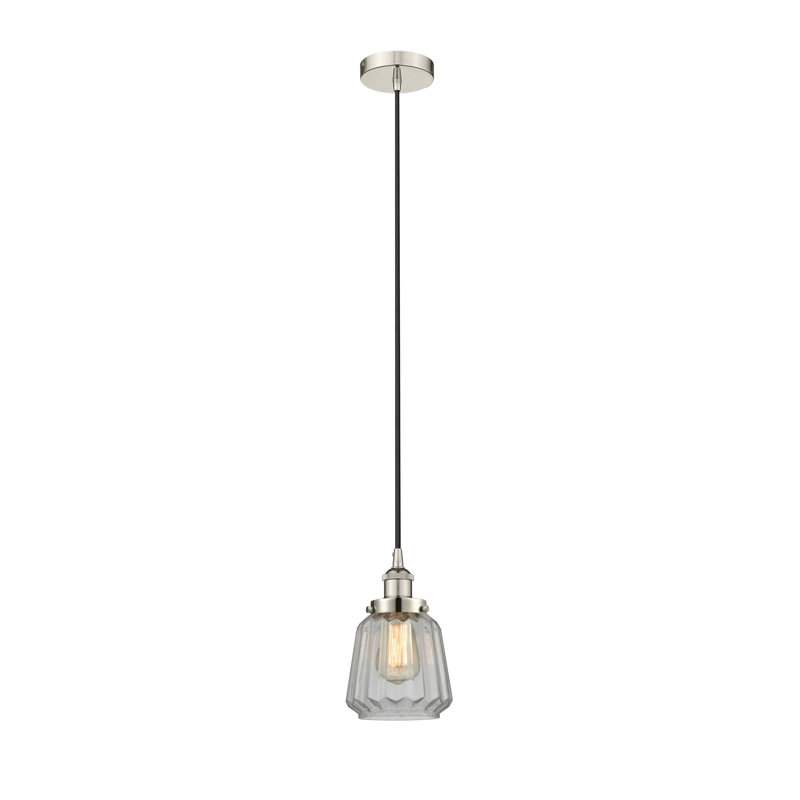 Luminaire suspendu conique à 1 lumière Caggiano, Nickel poli, Transparent