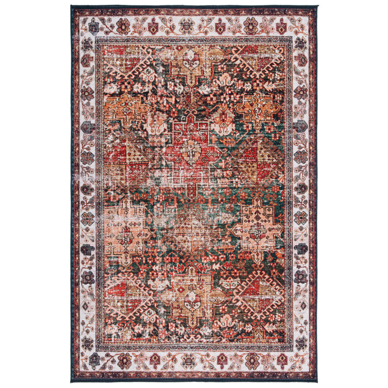 Tapis oriental rouge / vert / jaune / ivoire Pashen, Rectangle 6 pi x 9 pi