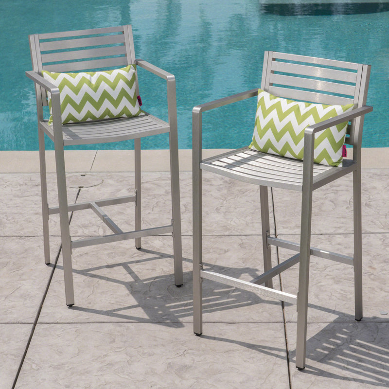 Tabourets de bar d'extérieur 29,50 po avec structure en aluminium antirouille, ensemble de 2