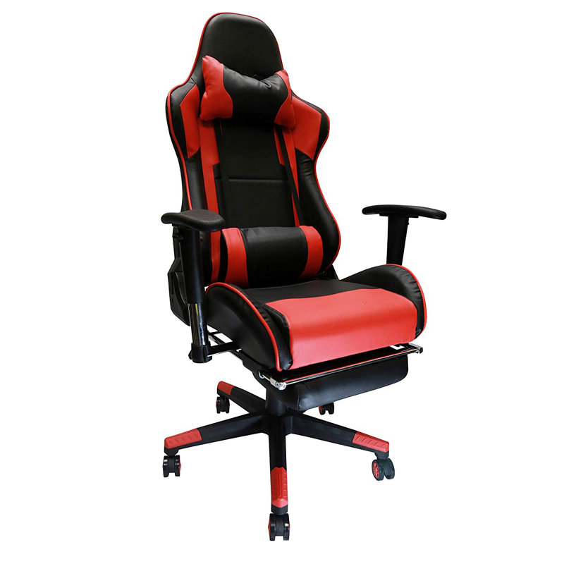 Fauteuil de jeu avec accoudoirs réglables et rouge repose-pieds erognomic racing, Rouge / Noir, Rouge / Noir