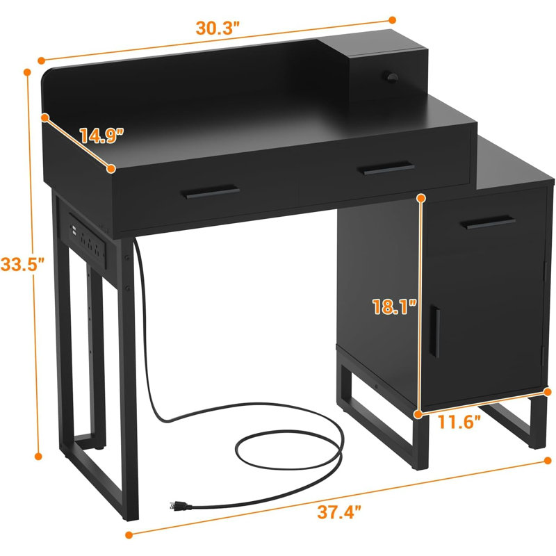 Bureau moderne blanc ultrabrillant avec 2 options de rangement pour la chambre à coucher et l'écriture dorée