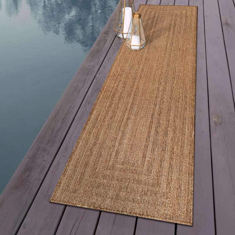Tapis d'intérieur / extérieur à motif géométrique naturel / jute tissé à plat, Naturel, Tapis de couloir 2 pi 3 po x 8 pi