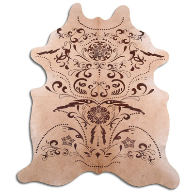 Tapis en cuir de vache brun et beige personnalisé