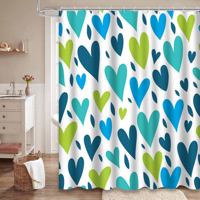 Rideau de douche bleu / vert / bleu / vert avec 12 crochets