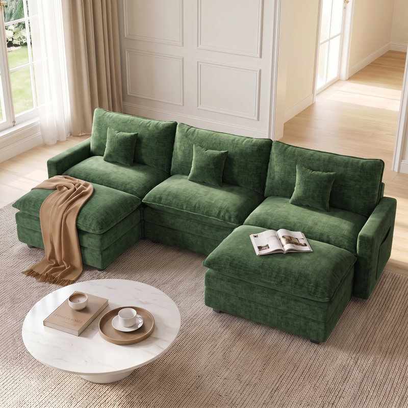 Canapé modulaire 108 po avec 2 repose-pieds amovibles, canapé rembourré en U confortable avec revêtement en U, housse amovible avec coussins décoratifs, combinaison libre, canapé 5 places