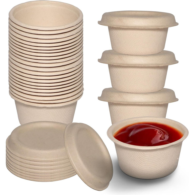 2 tasses à soufflé compostables 2 oz avec couvercles en fibre 100 tasses