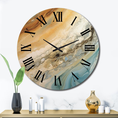 Abstract Metal Wall Clock - Beige Blue Aqua Symphony