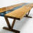Luxury Live Edge Walnut Epoxy River Dining Table – Handmade Solid Wood Farmhouse Table with Clear Resin Inlay, Modern Rustic Kitchen & Dining Room Furniture-1285419847